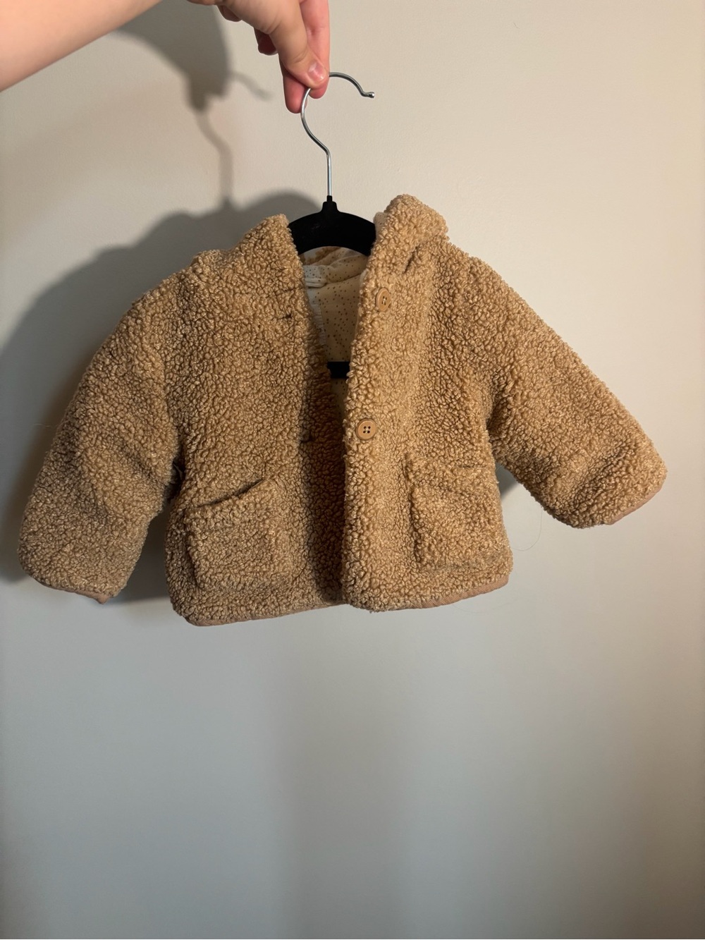 Zara Kids Teddy Hooded Jacket - Camel Brown